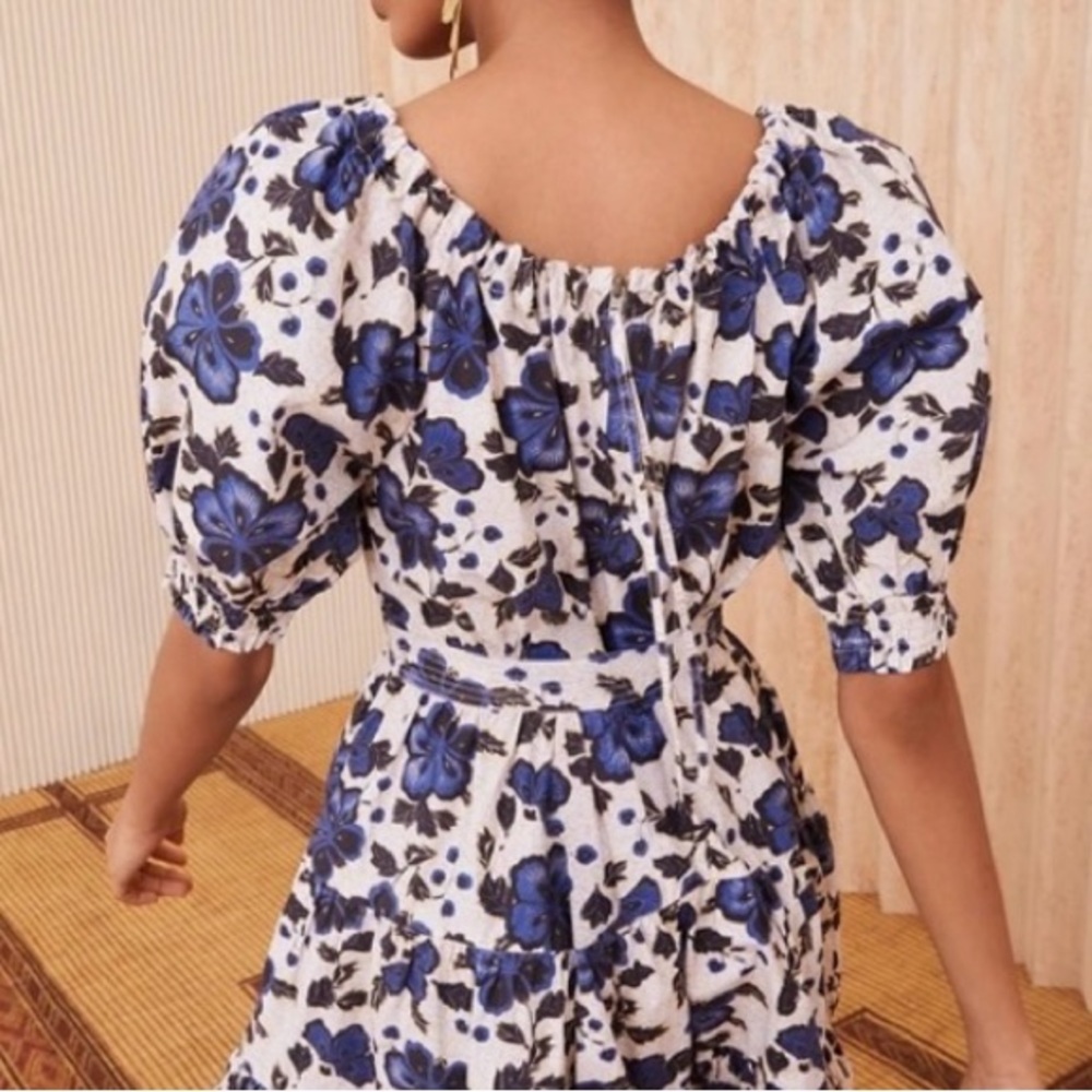 Ulla Johnson Celia Dress in Lapis. Blue Floral Midi Dress - Picture 3 of 9
